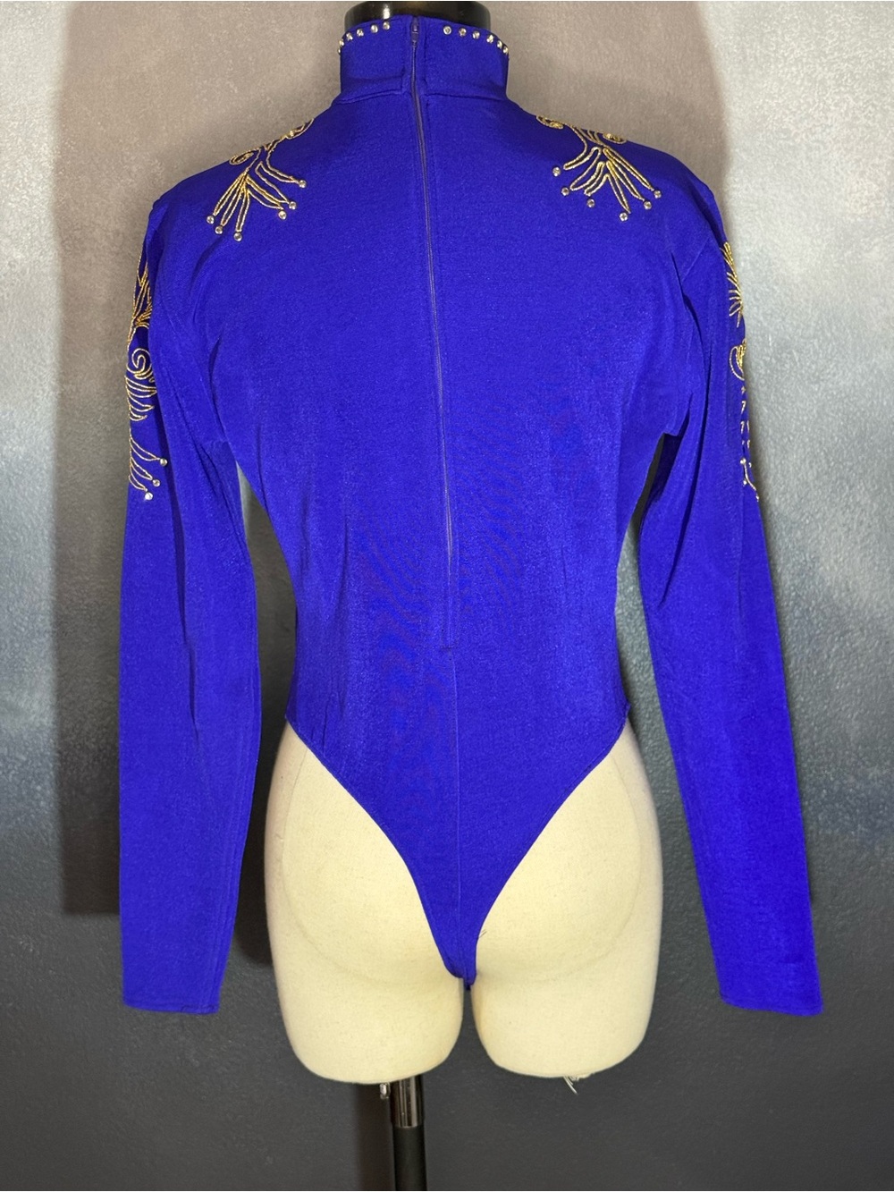 🐴 Your Wildest Dreams Royal Blue & Gold Equestrian Show Bodysuit | Size M - Picture 5 of 9